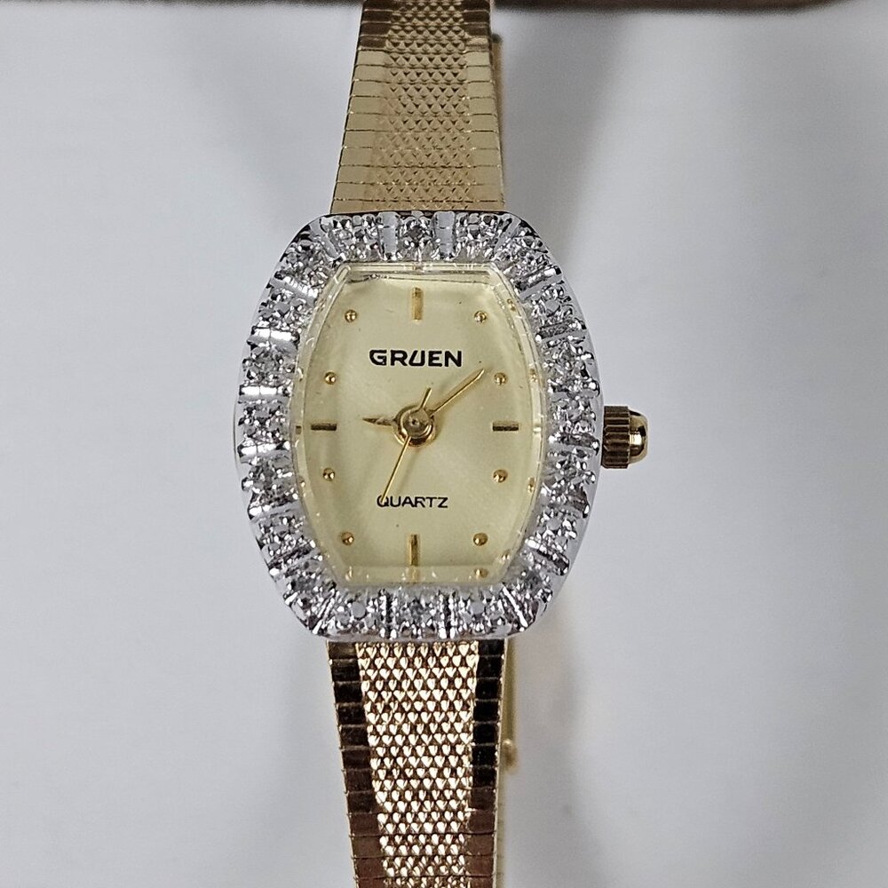 Vintage Gruen Quartz Diamond and Gold Plated Watch for Formal/Dress